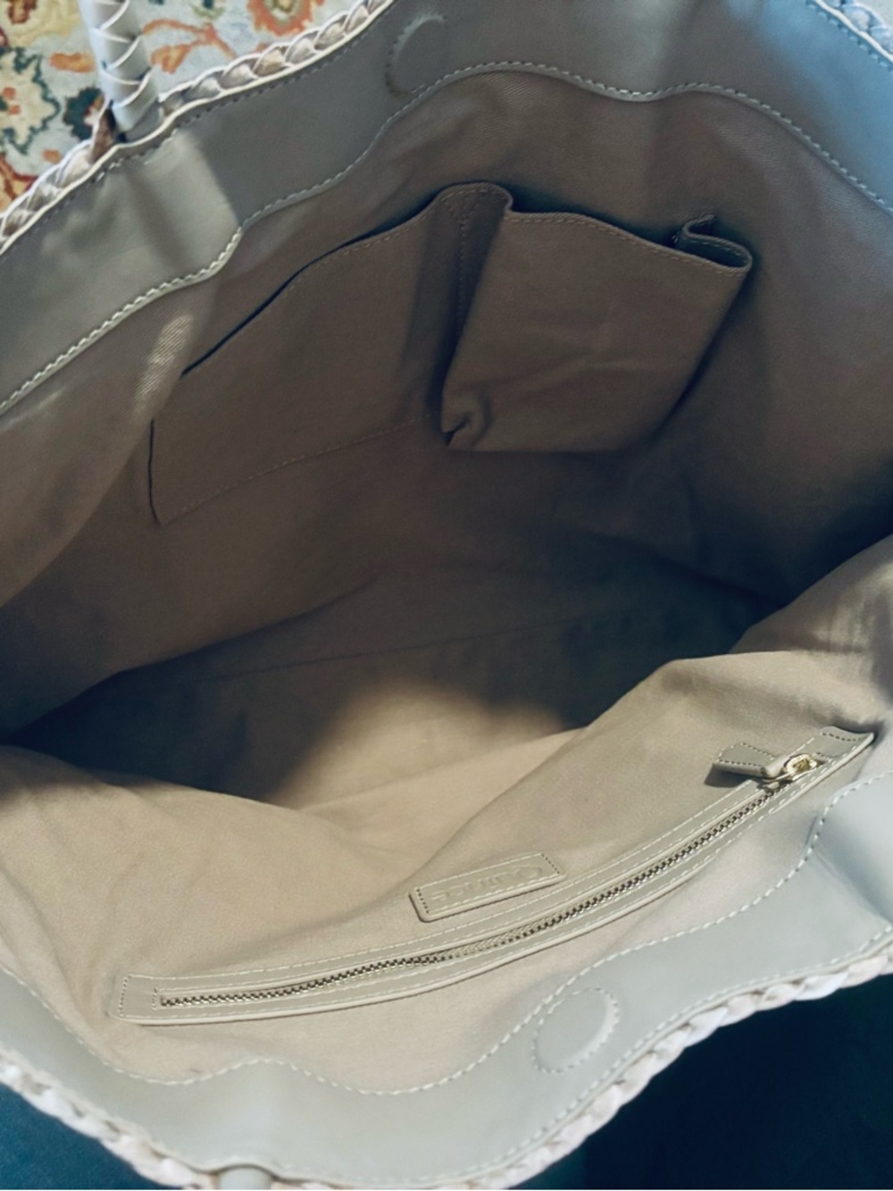 Quince Italian Leather Woven Tote Bag in Taupe - Picture 13 of 15